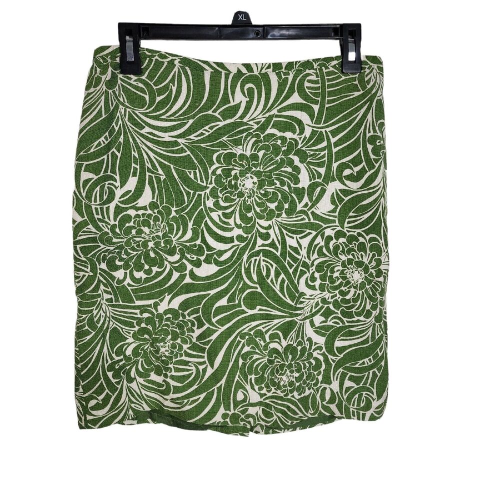 Ann Taylor Loft Women Skirt Size 4 Green Floral Silk Blend Pencil Straight Lined